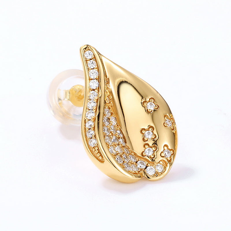 White Zircon Cherry Blossom Petal Sterling Silver Stud Earrings