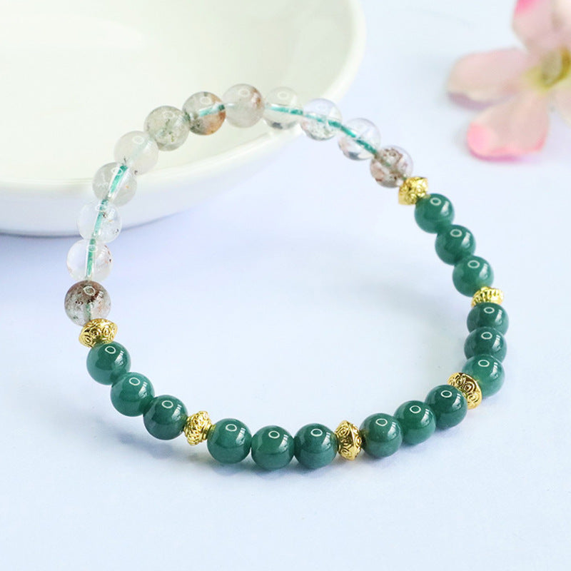 Blue Water Jadeite Green Phantom Beaded Bracelet