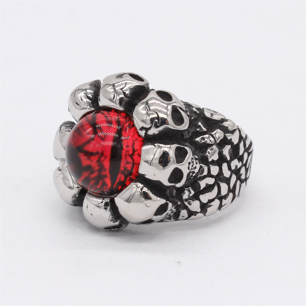 Colored-Eye Skull Titanium Steel Ring