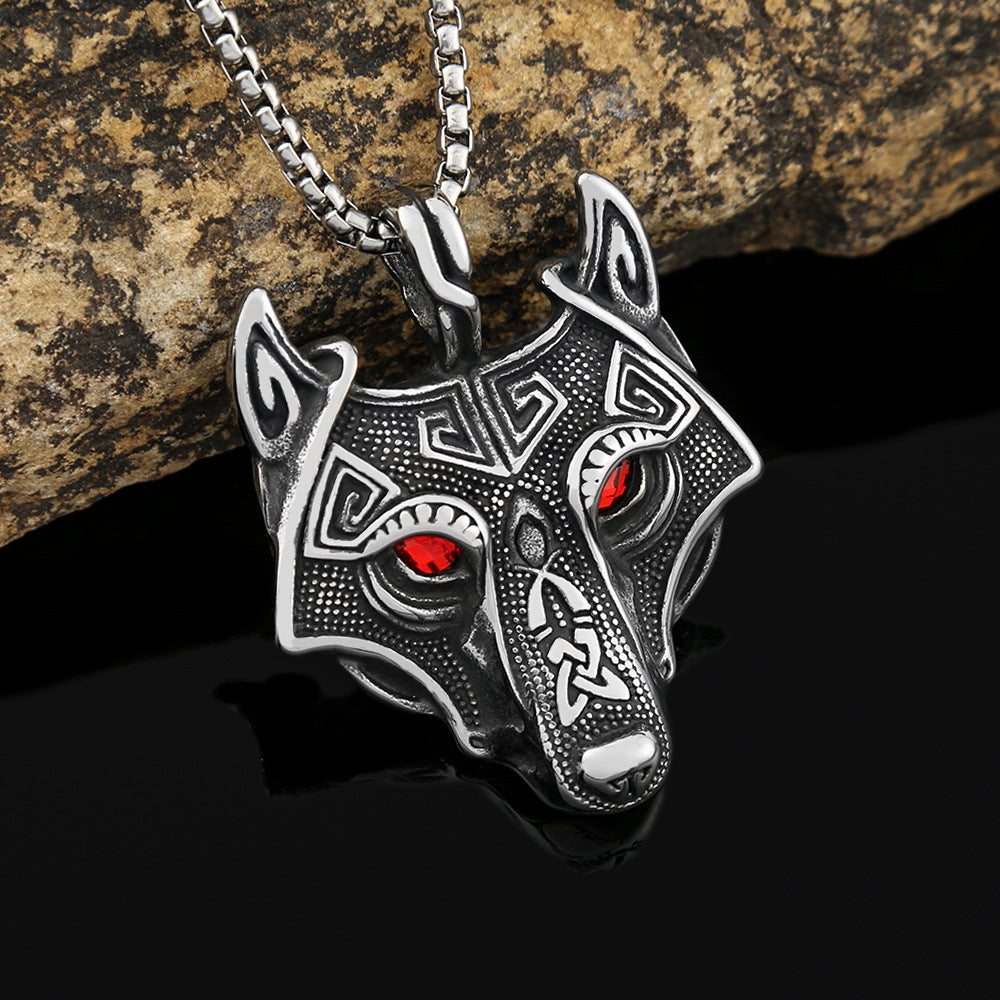 Foreign Trade Explosion Eye Stainless Steel Necklace Celtic Viking Wolf Head Pendant Jewelry for Men