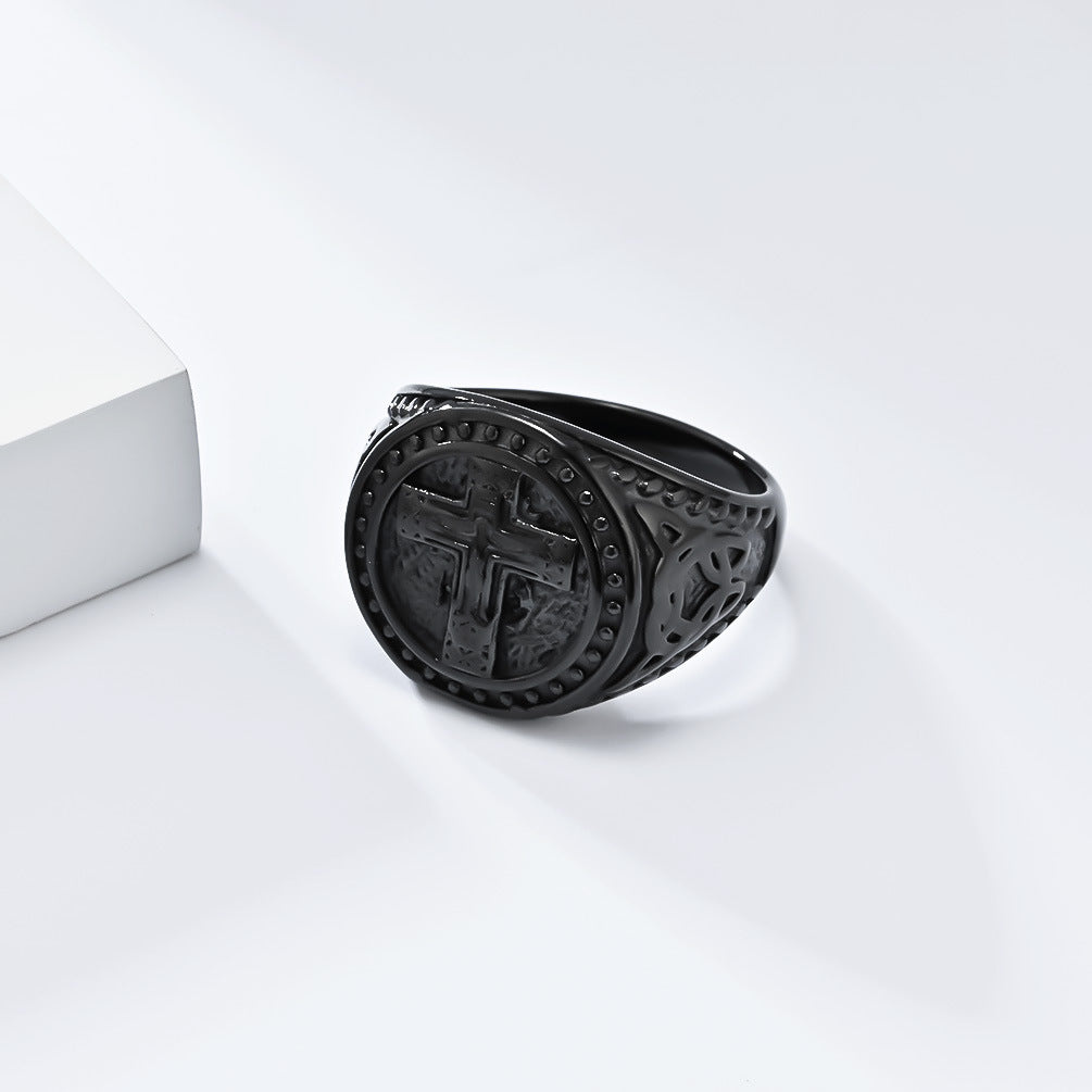 Planderful Titanium Cross Ring For Men Retro Punk Style Everyday Wear Hip Hop Jewelry