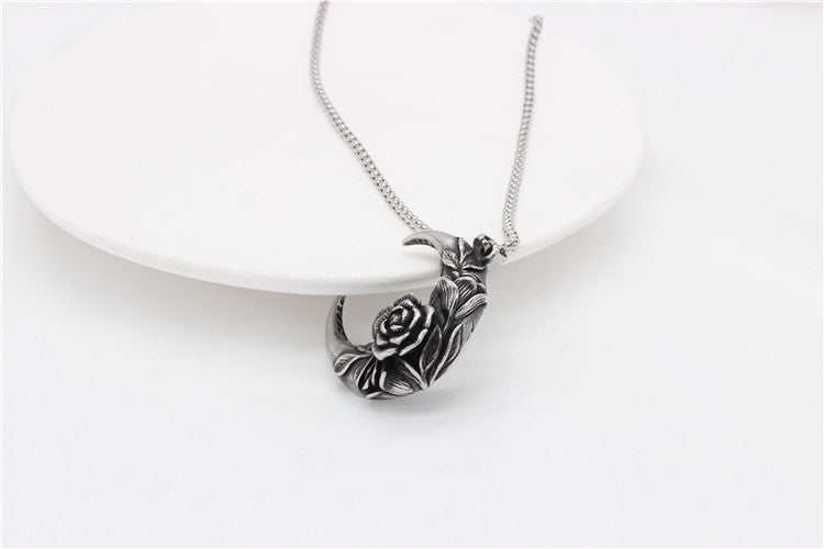 Planderful Personalized Titanium Steel Moon Rose Pendant For Men And Women Retro European American Style