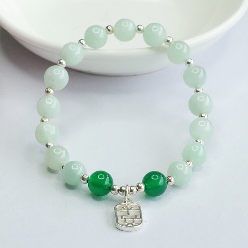 Jadeite Round Bead & Peace Plaque Bracelet