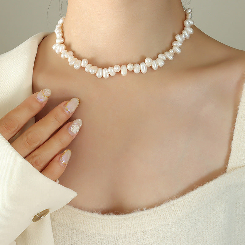 Elegant Irregular Freshwater Pearl Collar Necklace with French Flair
