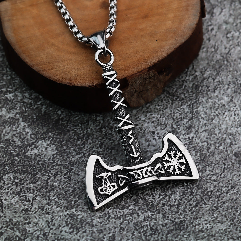 Nordic Retro Stainless Steel Men's Pendant Viking Axe Necklace