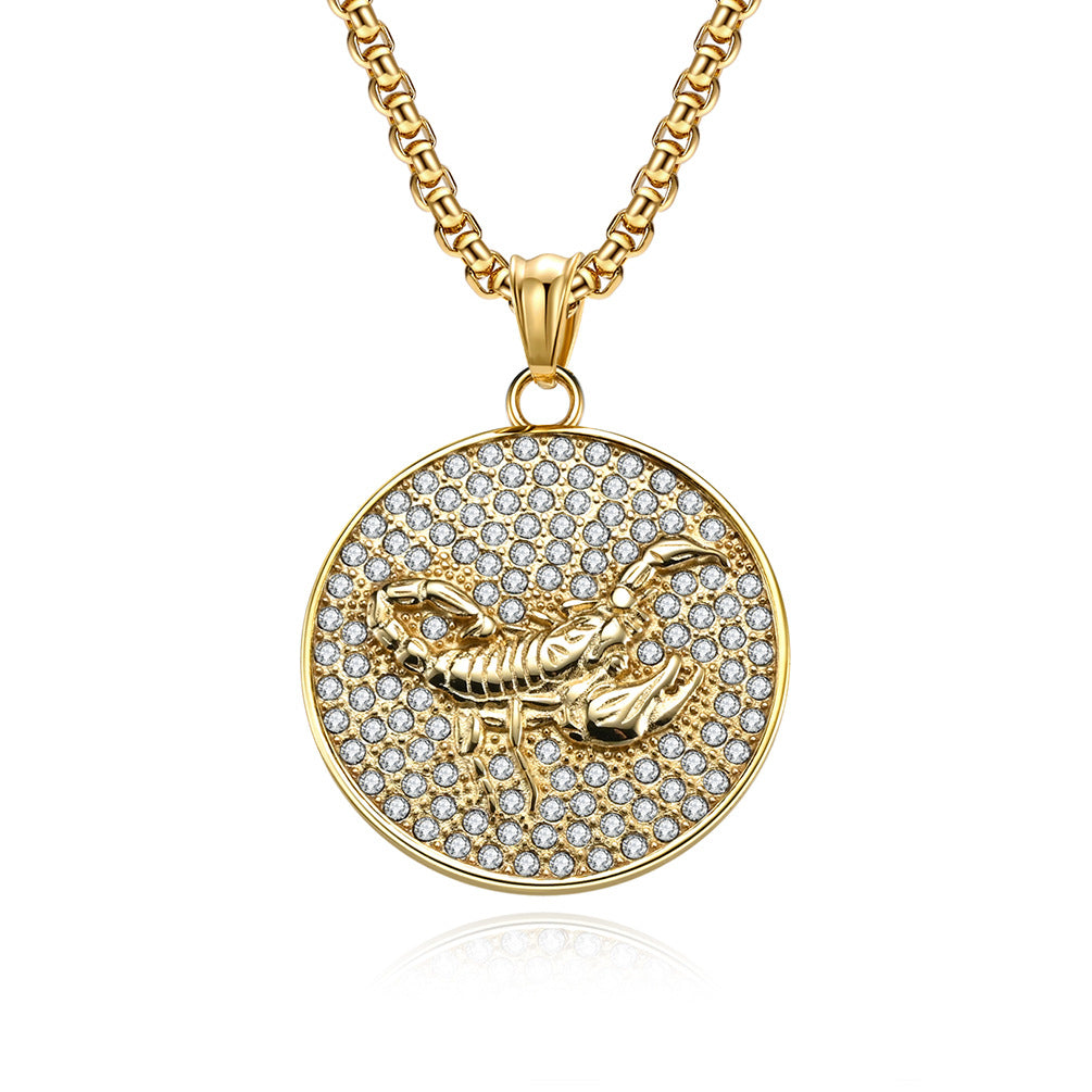 Planderful Twelve Constellations Zircon Titanium Steel Pendant For Hip Hop Style Fans