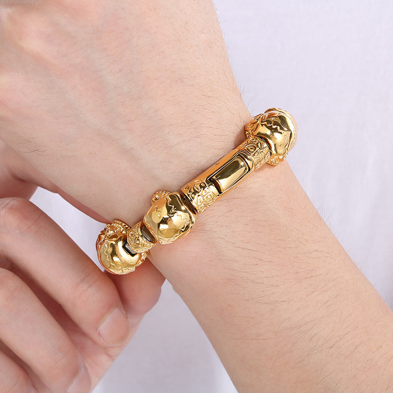 Planderful Skull Bracelet For Men Engraved Stainless Steel