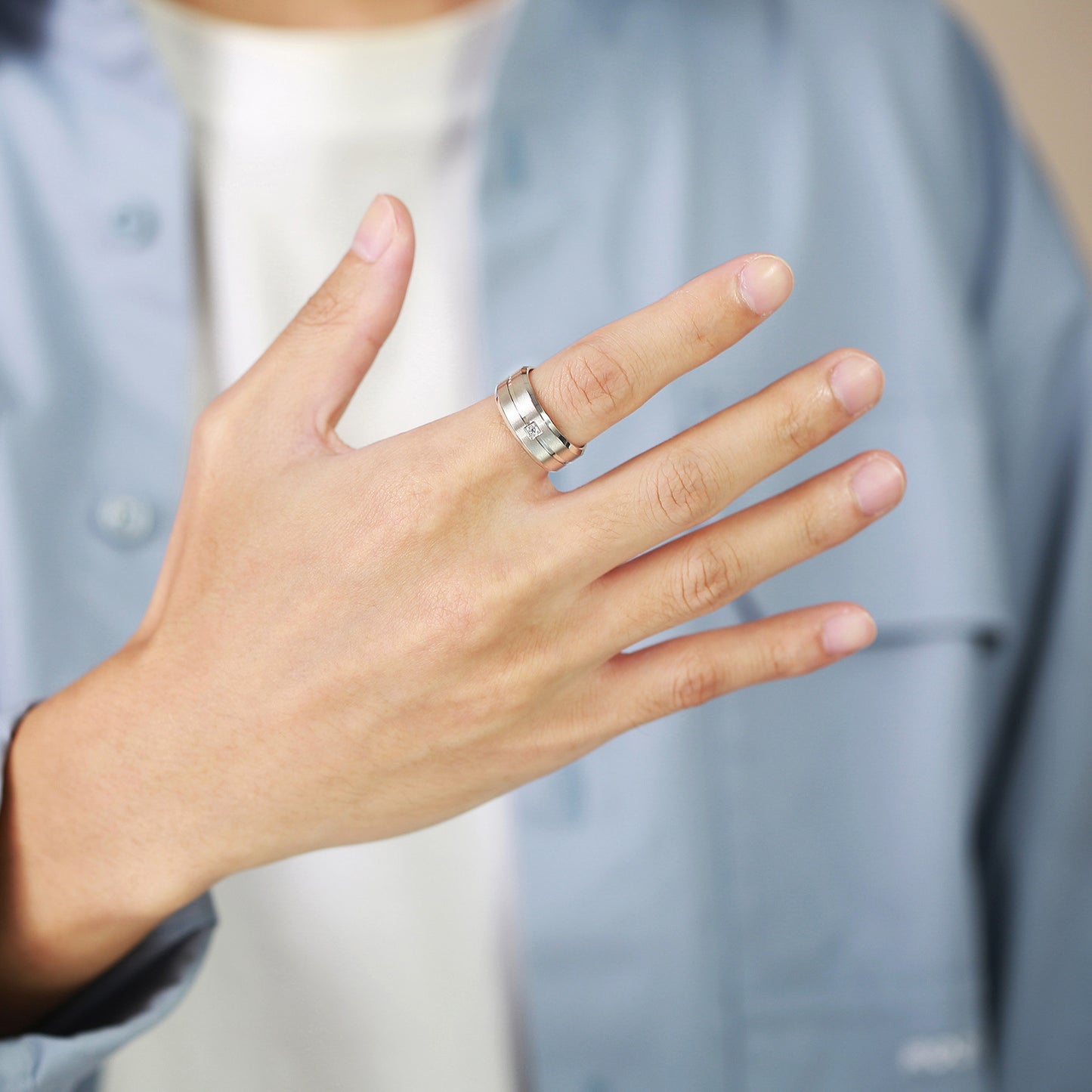 Stainless Steel Single Zircon Ring for Men, Steel Color Personalized Index Finger Ring