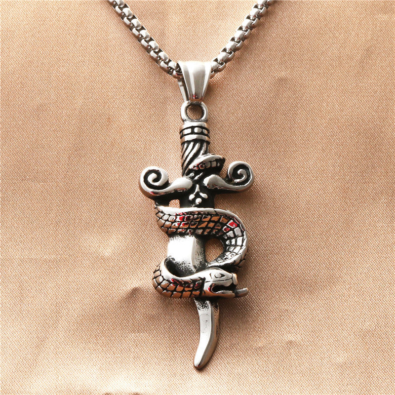 Personalized Titanium Steel Snake Knife Pendant Necklace for Men - Retro Punk Animal Design