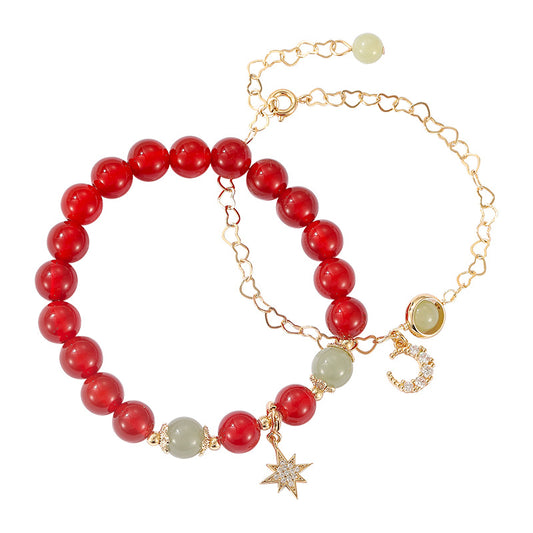 Crystal Bracelet with Double Layered Star and Moon Design