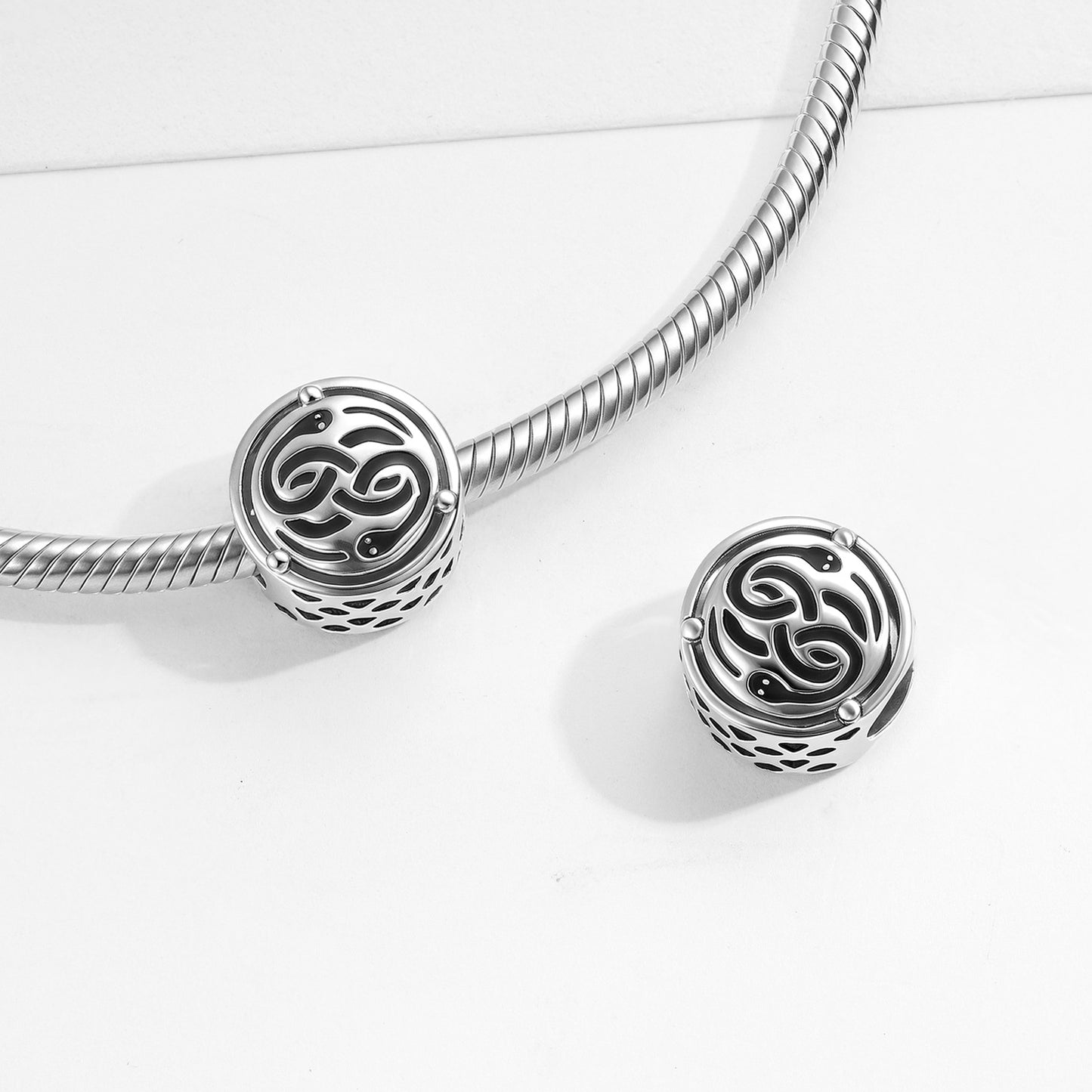 Planderful Jewelry Sterling Silver Beaded Pendant Two Headed Snake DIY Jewelry Accessory