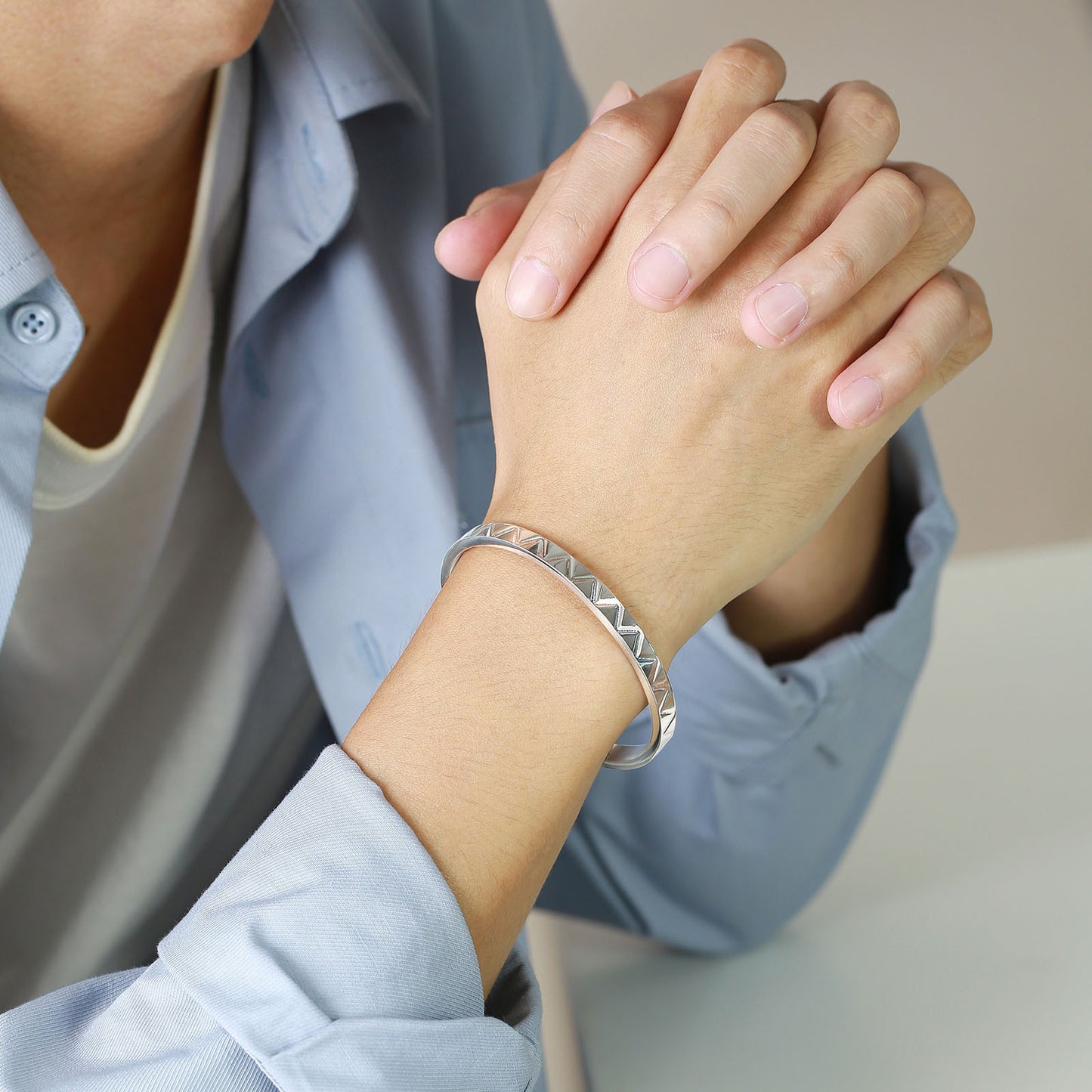 Men's Bracelet Stainless Steel Wave Embossed Open Bracelet