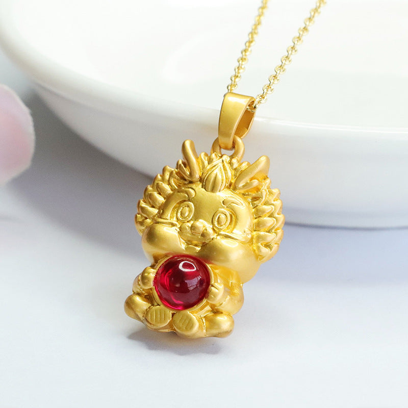 Lab-Grown Ruby Fortune Dragon Pendant — No Chain