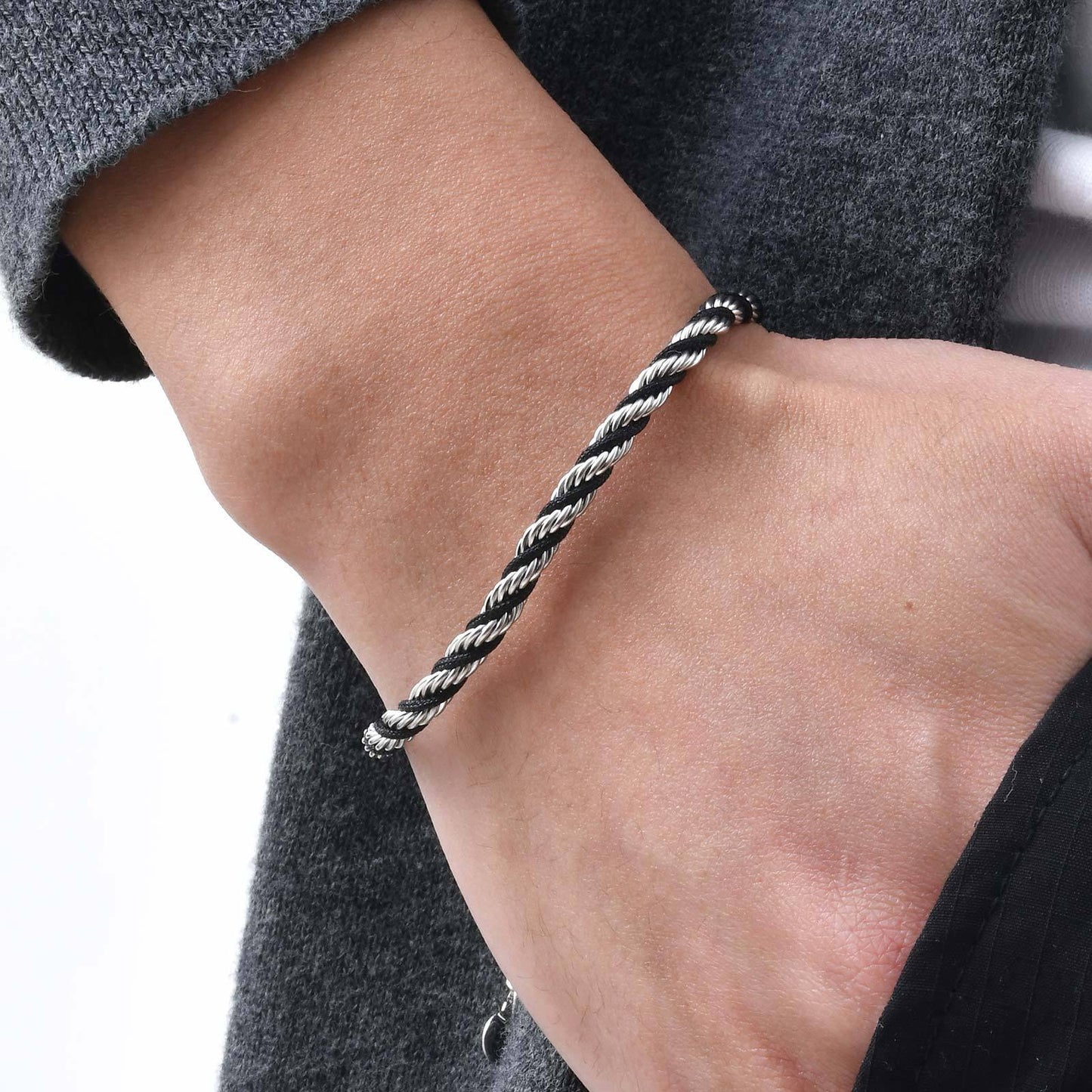 Stainless Steel Black Braided Rope Twist Bracelet Planderful