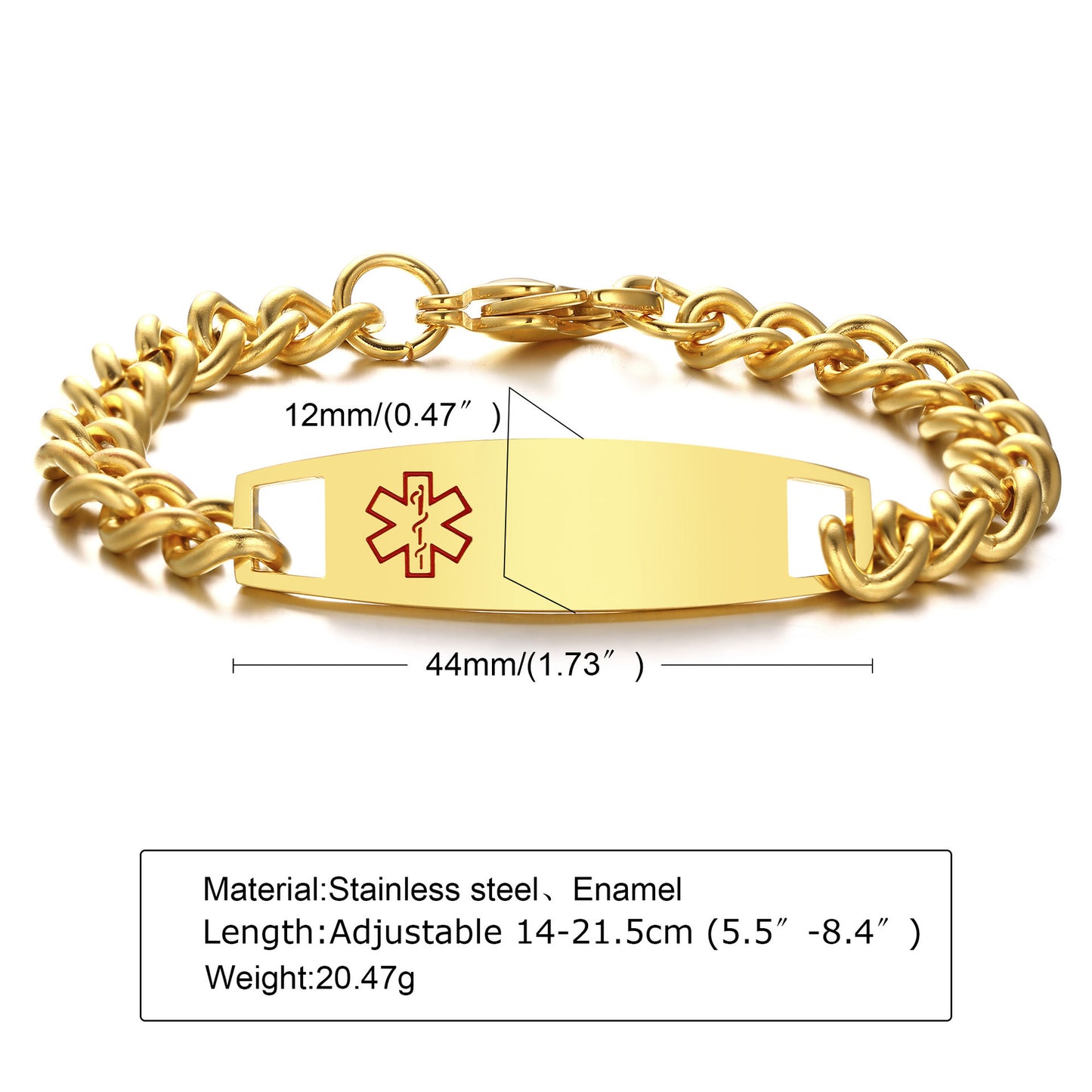 Foreign Trade European And American Jewelry 21.5CM Stainless Steel Medical Logo Curved Bracelet
