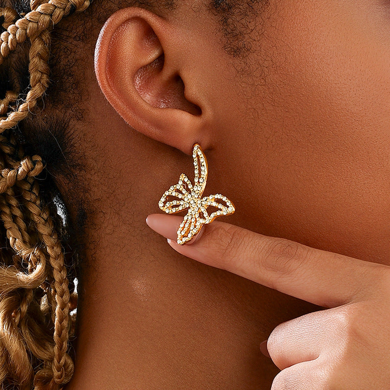 Planderful Vienna Verve Earrings – Exquisite Metal Butterfly Design with Dazzling Zircon
