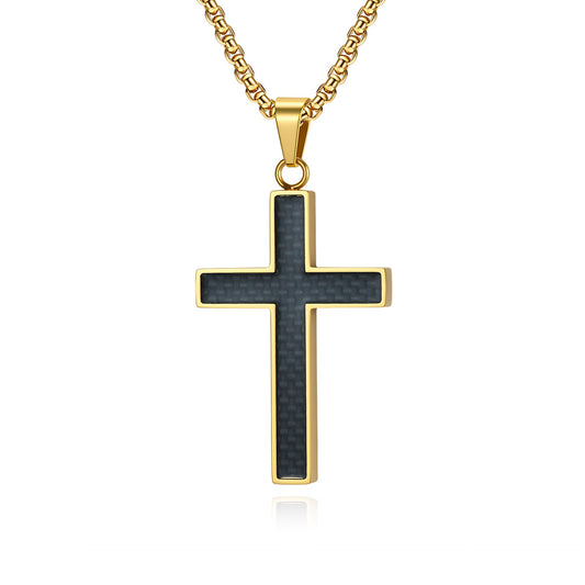 Planderful Titanium Steel Carbon Fiber Cross Necklace For Trendy Men Durable Streetwear Pendant