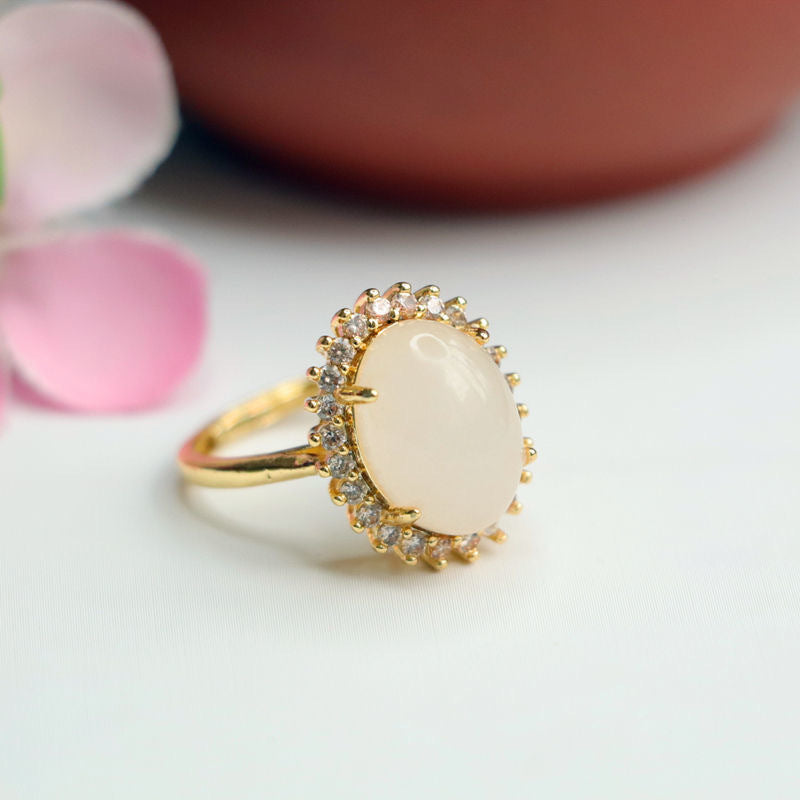 White Hetian Jade Oval Ring
