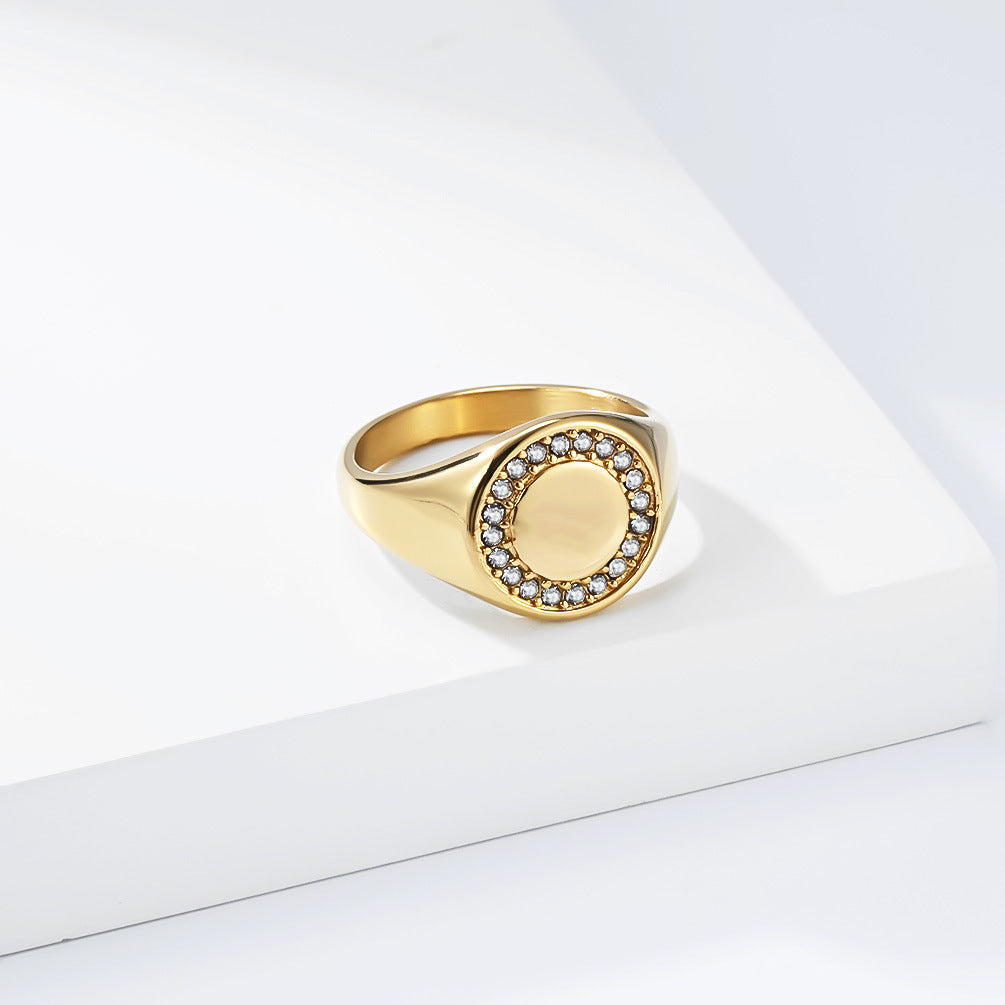 Planderful Luxurious Unisex Titanium Steel Ring 18K Gold Plated Zircon Statement Jewelry Everyday Genie