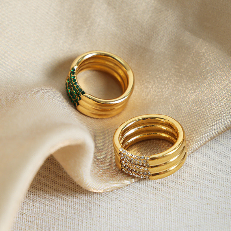 Golden Zircon Multi-Layer Ring Jewelry for Stylish Women