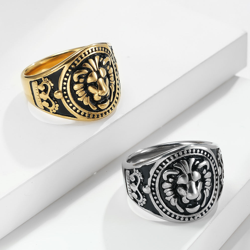 Lion Head Stainless Steel Men's Ring Retro Domineering Style
