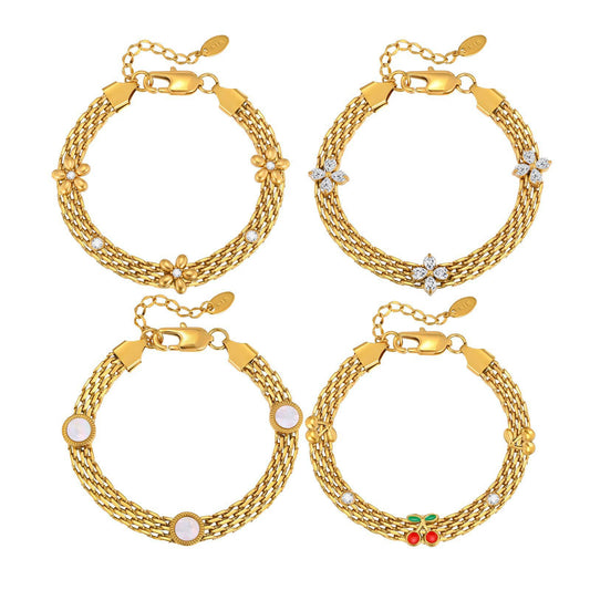 Flower Shell Zircon Stainless Steel Bracelet