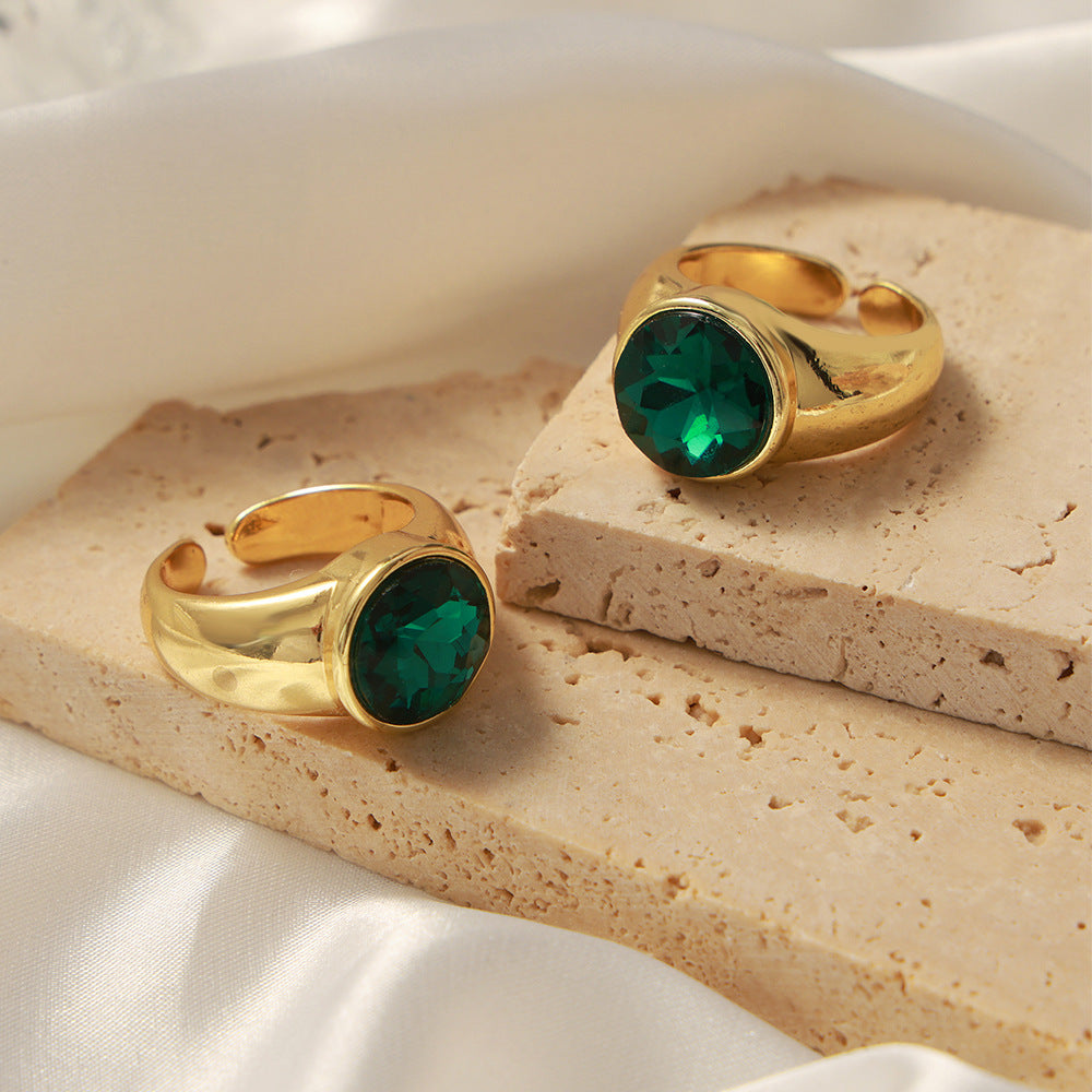 Green Zircon Copper Inlaid Opening Ring - Luxe Jewelry for Women