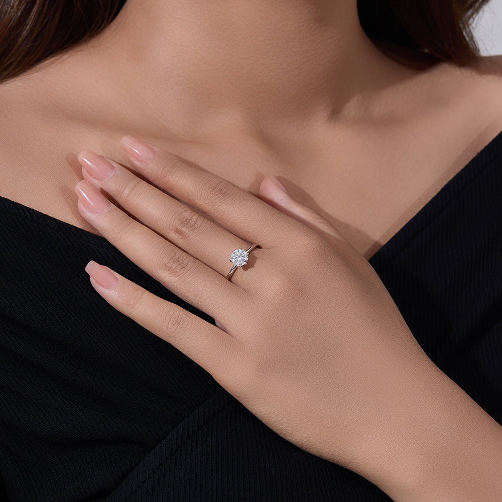 S925 Sterling Silver Round 1-Carat Moissanite Ring, Exquisite Design Ring, Marriage Proposal Moissanite