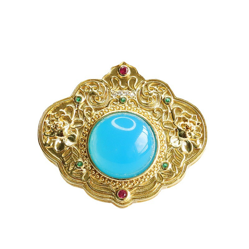 Blue Chalcedony Ruyi Pendant with Oval Design