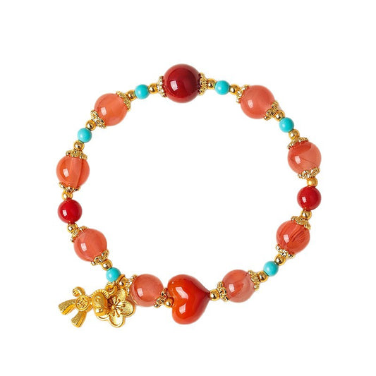 Red Agate & Turquoise Horse-Year Bracelet