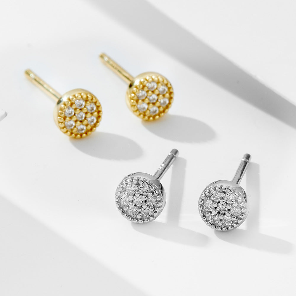 S925 Sterling Silver Cute Mini Zircon Stud Earrings Round Full Zircon Earrings Ear