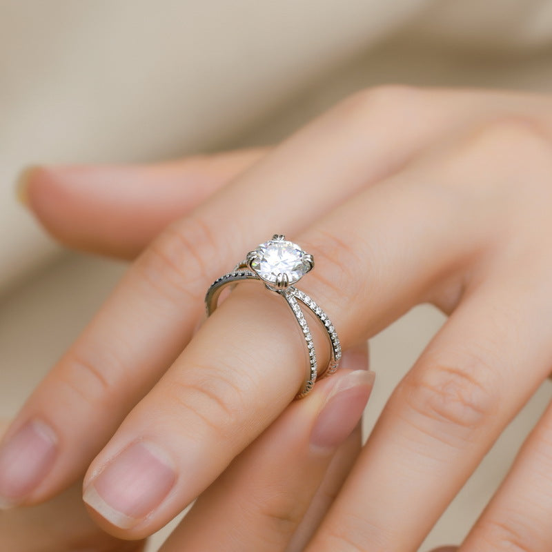 Moissanite Cross Four-Prong Ring