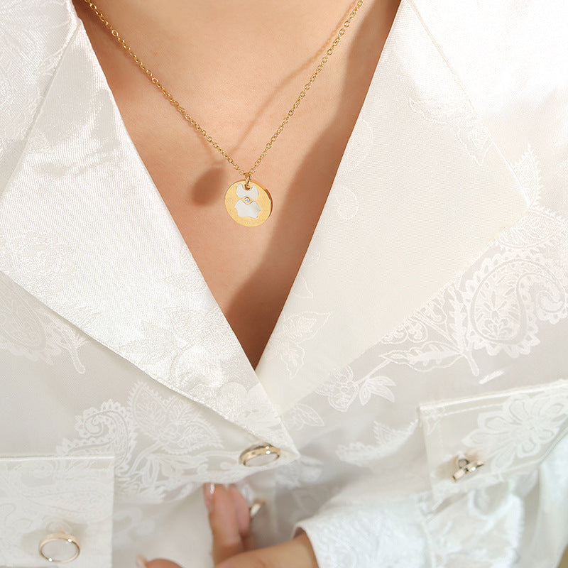 Cute Bear Pendant Necklace with Zircon Inlay and 18K Gold Plating