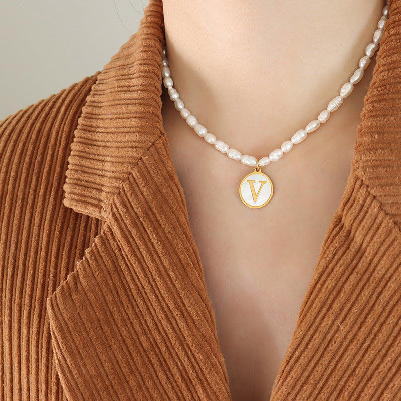 French Chic Pearl Necklace with White Sea Shell Inlay