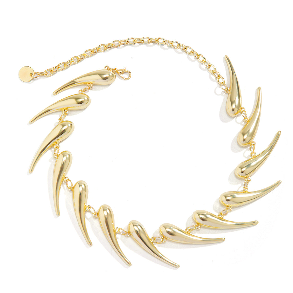 Exaggerated Glossy Thorn Pendant Necklace with Water Drop Detail - Vienna Verve Collection