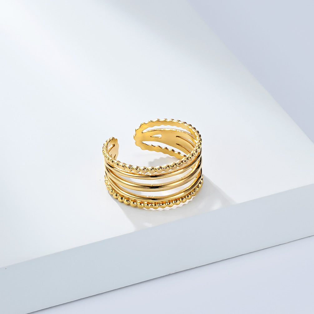 Planderful Geometric Stainless Steel Open Ring For Women Gold Plated Adjustable Fashion Jewelry