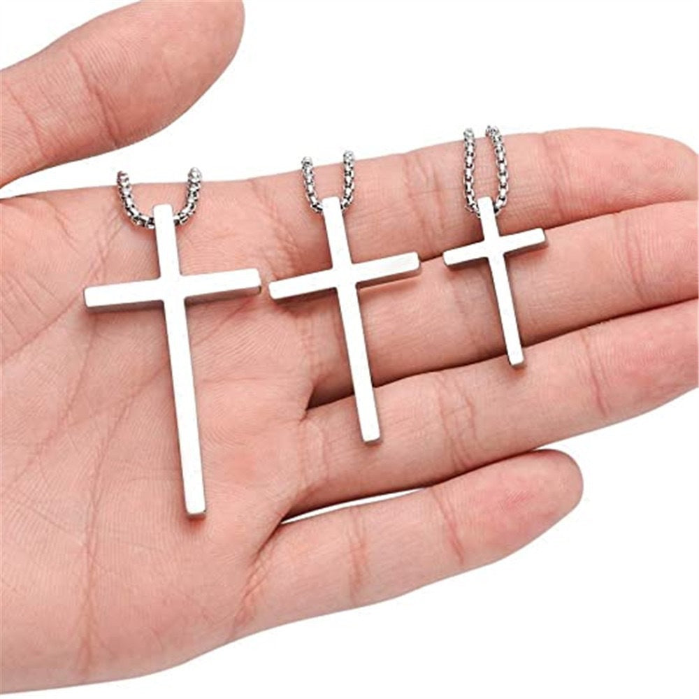 Planderful Everyday Genie Mens Cross Necklace Glossy Steel Hip Hop Chain Pendant Long Versatile Jewelry