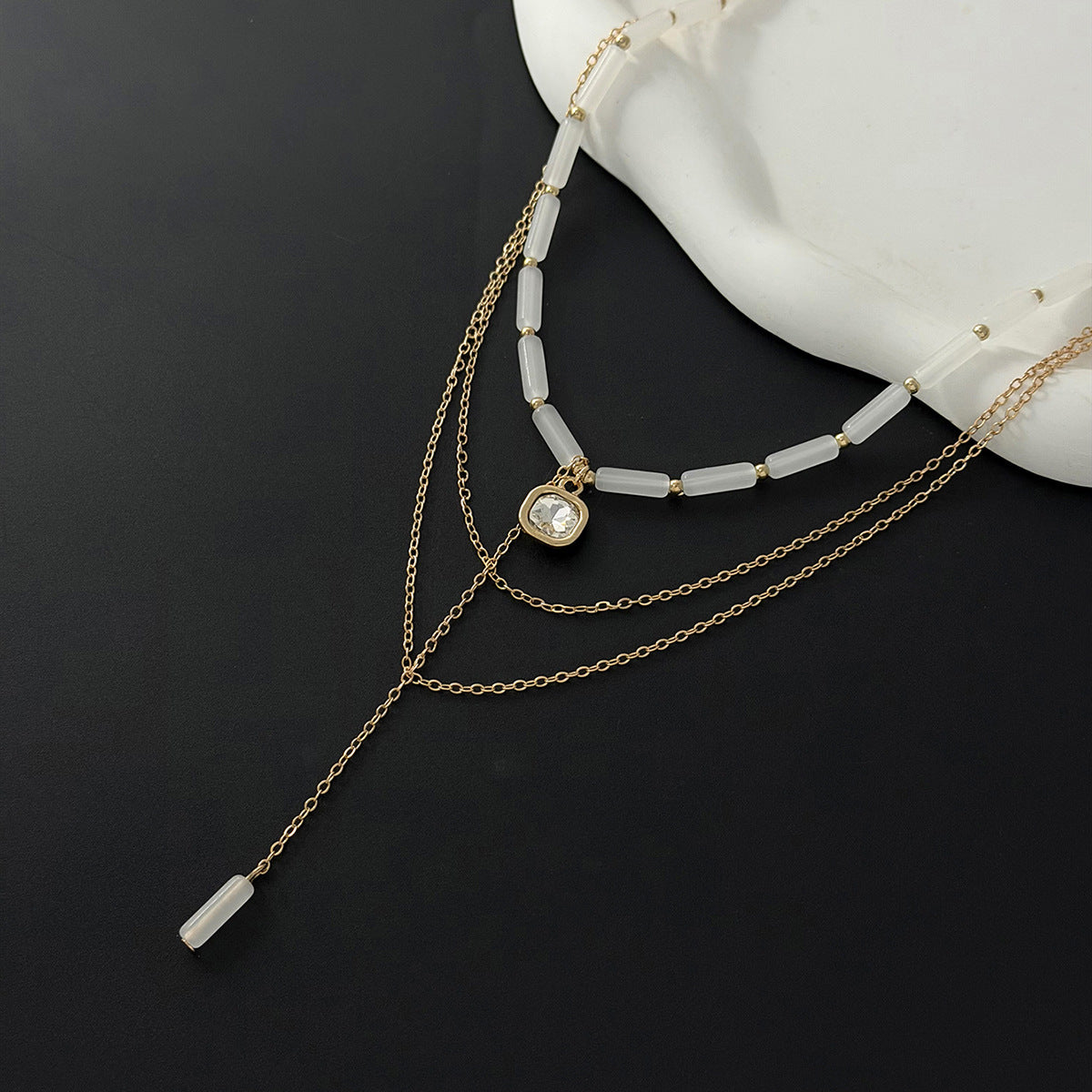 Ice Bead Heart Tassel Layered Necklace
