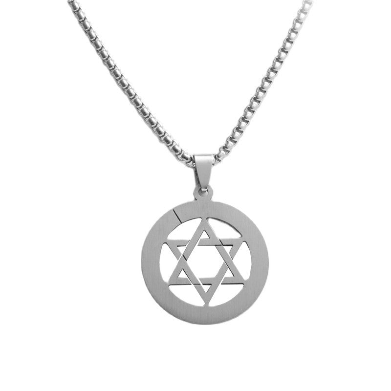 Personalized Retro Titanium Steel Hollow Hexagram Pendant Necklace for Trendy Men and Women