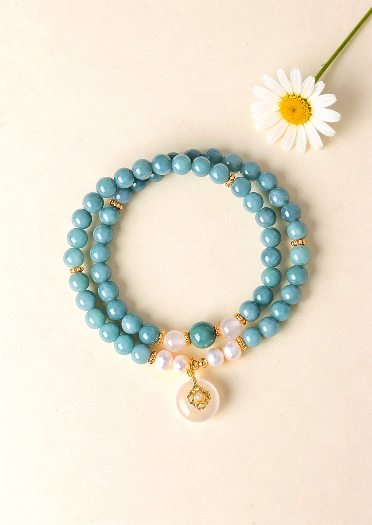 Agate Jadeite Jade Double-Wrap Bracelet