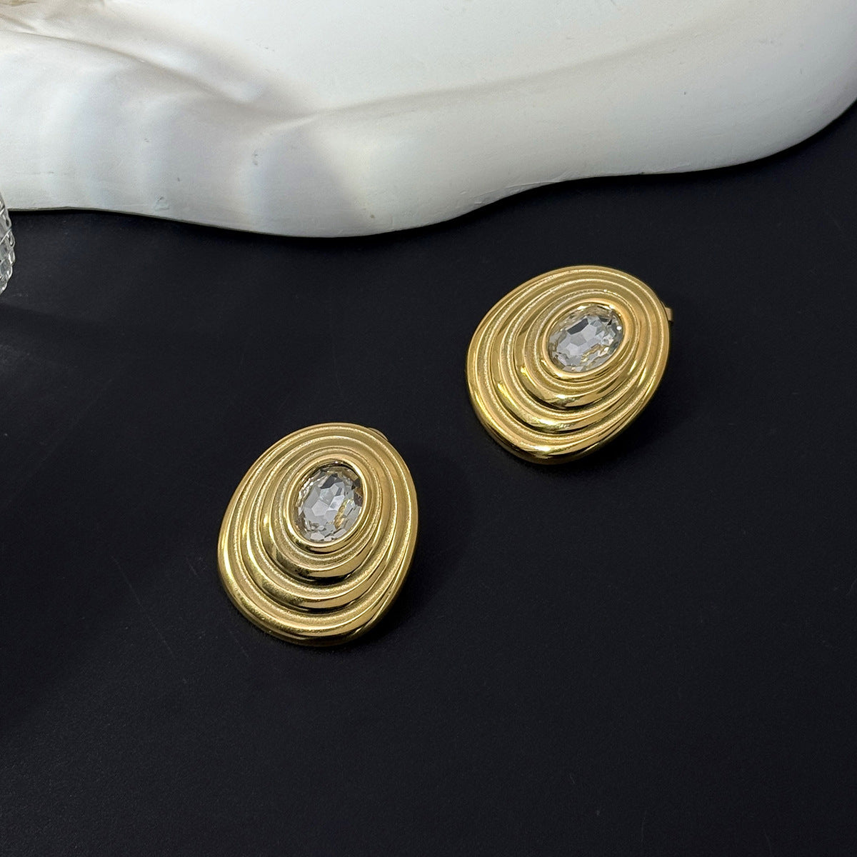 Stainless Steel Stud Earrings For Women By Planderful Vienna Verve Geometric Retro Texture Statement