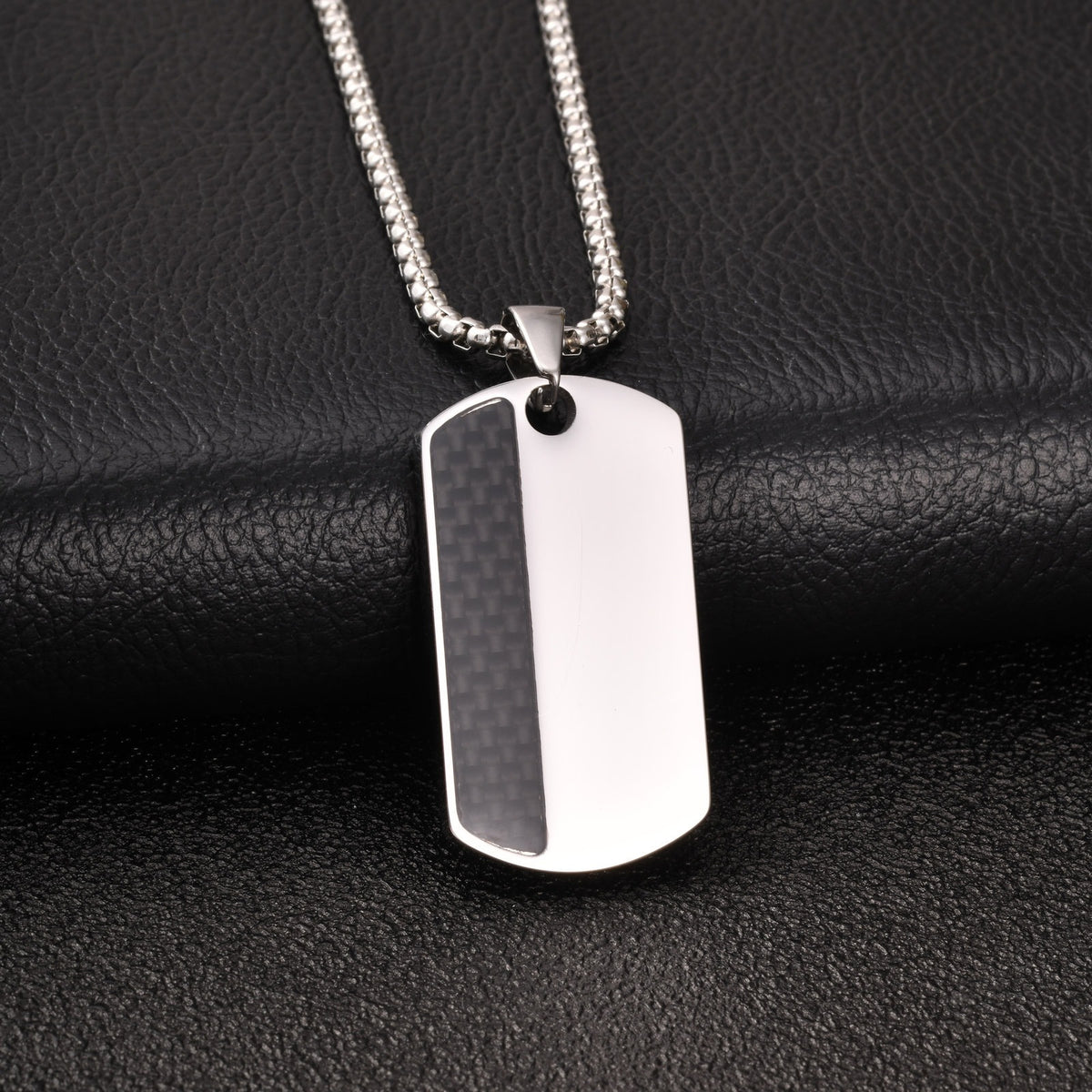 Military Brand Necklace Lucky Square Stainless Steel Carbon Fiber Military Brand Pendant