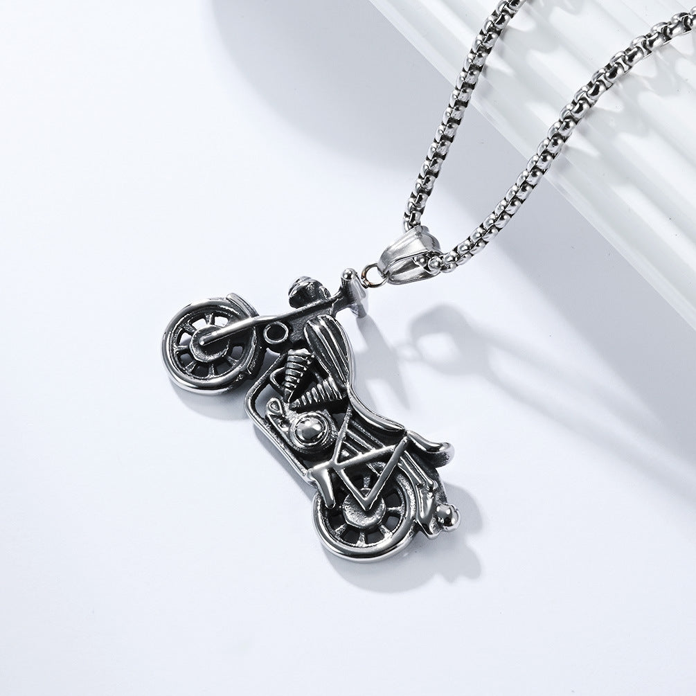 Planderful Stainless Steel Motorcycle Pendant Necklace For Men Durable Everyday Wear Hip Hop Punk Retro Style