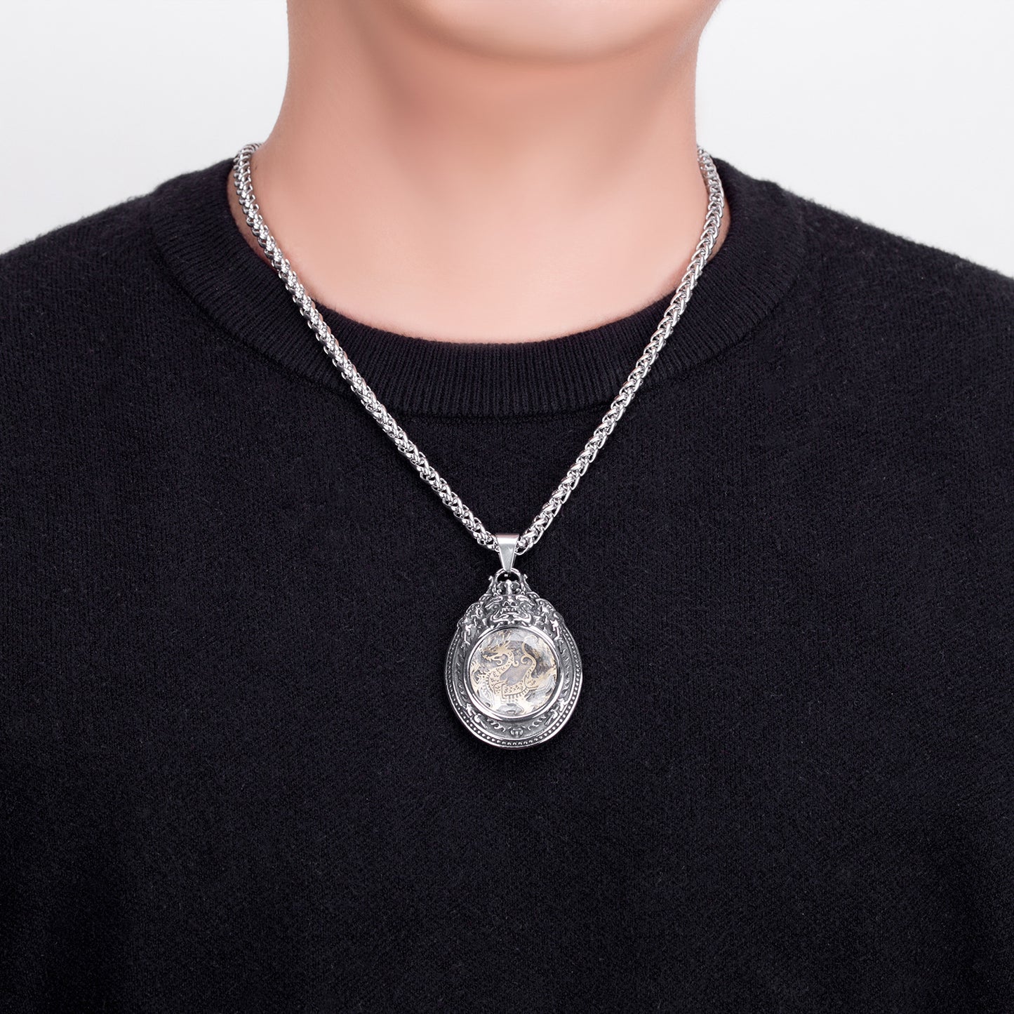Stainless Steel Necklace – Statement Four Great Beasts Longtu Hip Hop Sweater Chain For Men