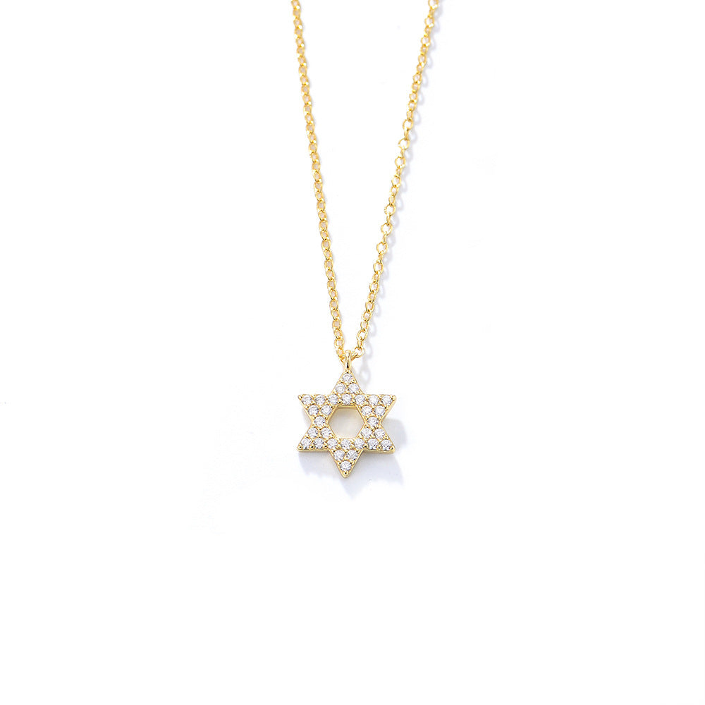 S925 Sterling Silver Shimmering Zircon Hexagram Pendant Necklace Micro-Inlaid Zircon Necklace Silver Jewelry