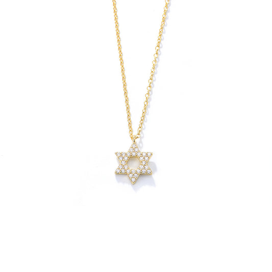 S925 Sterling Silver Shimmering Zircon Hexagram Pendant Necklace Micro-Inlaid Zircon Necklace Silver Jewelry