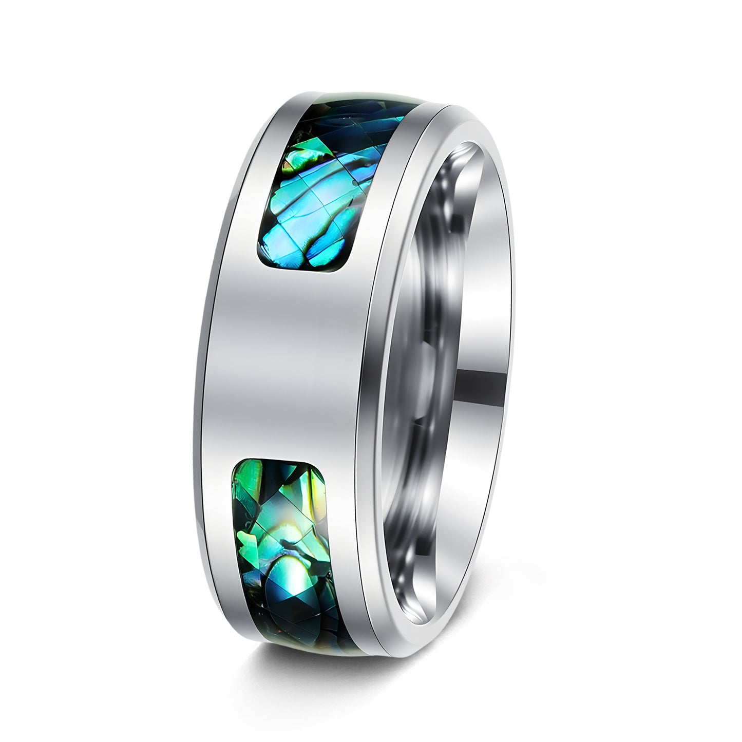 Planderful Collection Everyday Genie Premium Abalone Inlay Stainless Steel Ring Unisex For Men And Women