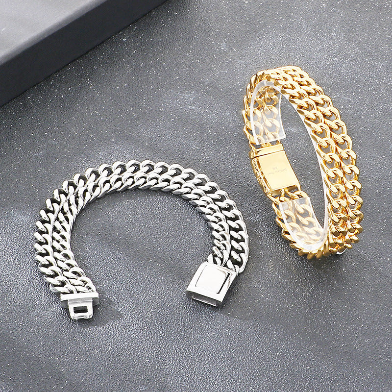 Bracelet – Stainless Steel Double-Layer Four-Sided Grinding Cuban Chain Men's