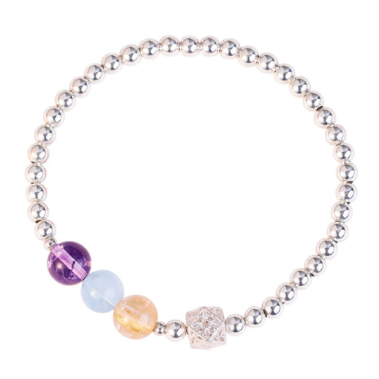 Women's Korean Edition Sterling Silver Crystal Bead Bracelet