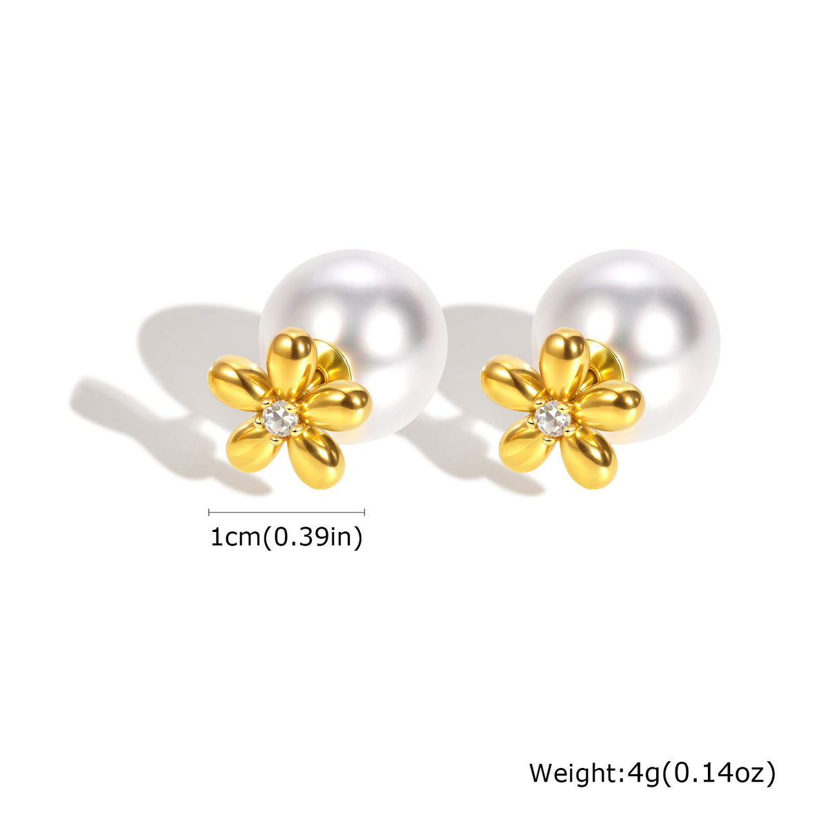 Stainless Steel Zircon Pearl Floral Earrings